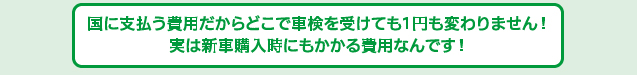 国に支払う費用だからどこで車検を受けても1円も変わりません!　実は新車購入時にもかかる費用なんです!
